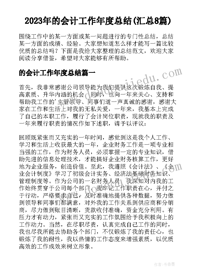 2023年的会计工作年度总结(汇总8篇)