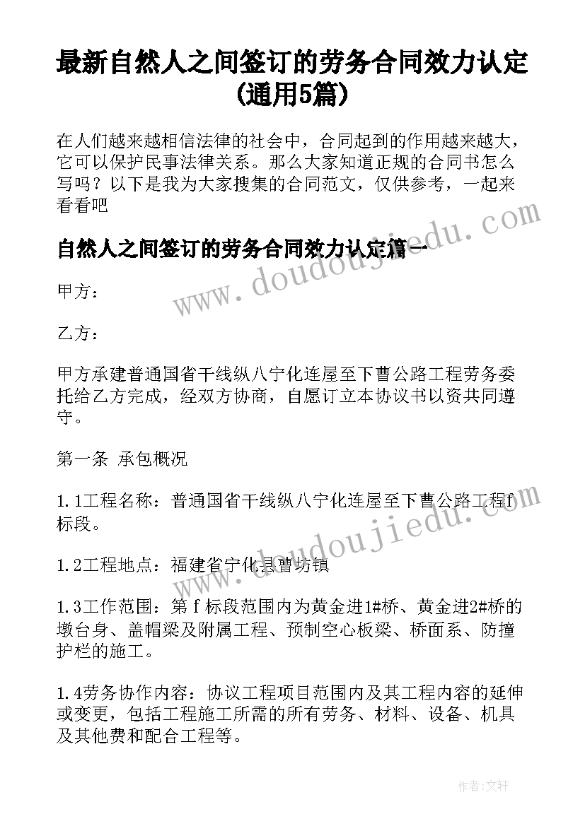 最新自然人之间签订的劳务合同效力认定(通用5篇)