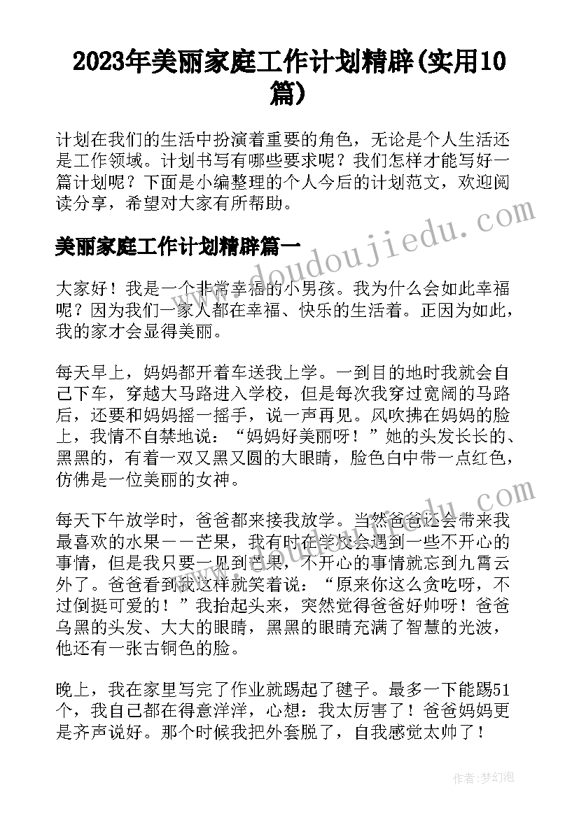 2023年美丽家庭工作计划精辟(实用10篇)