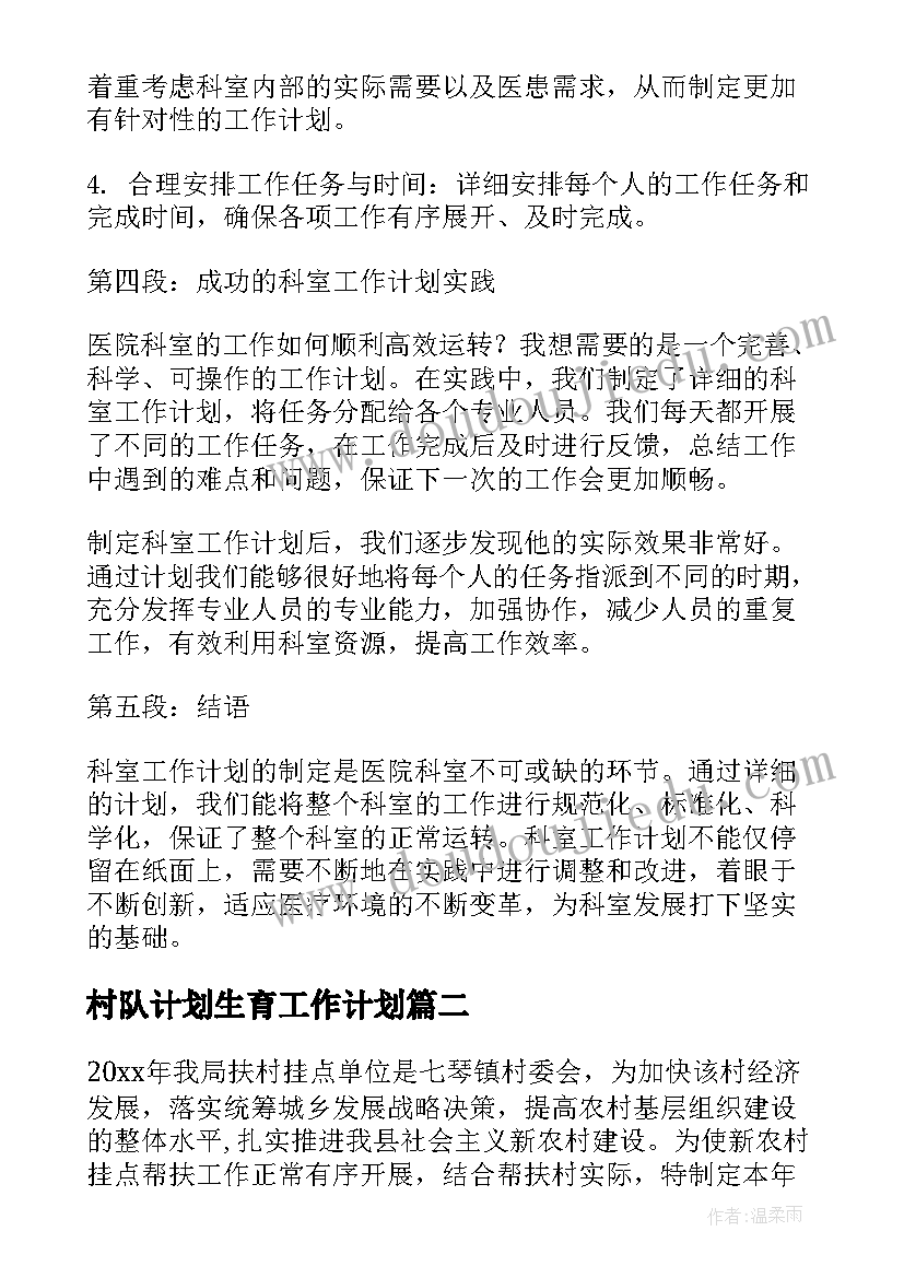 村队计划生育工作计划(优秀5篇)