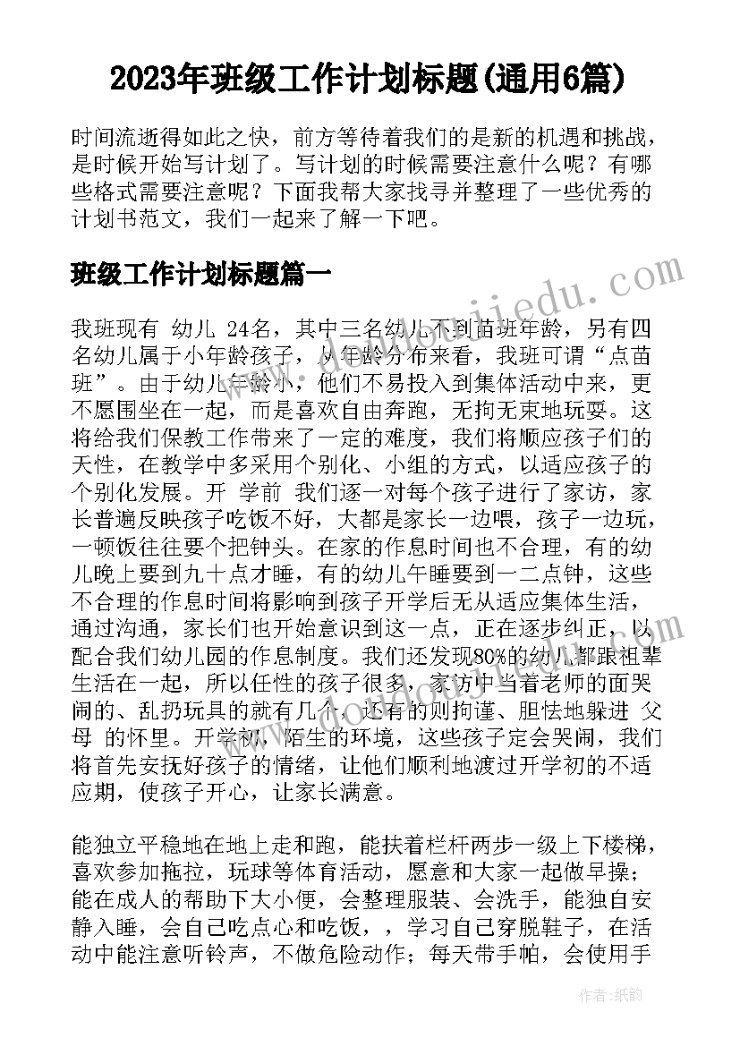 2023年班级工作计划标题(通用6篇)