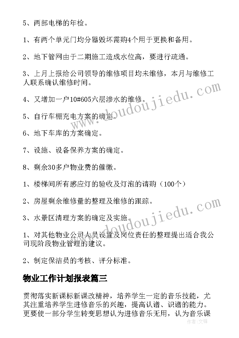 最新物业工作计划报表 物业工作计划(汇总5篇)