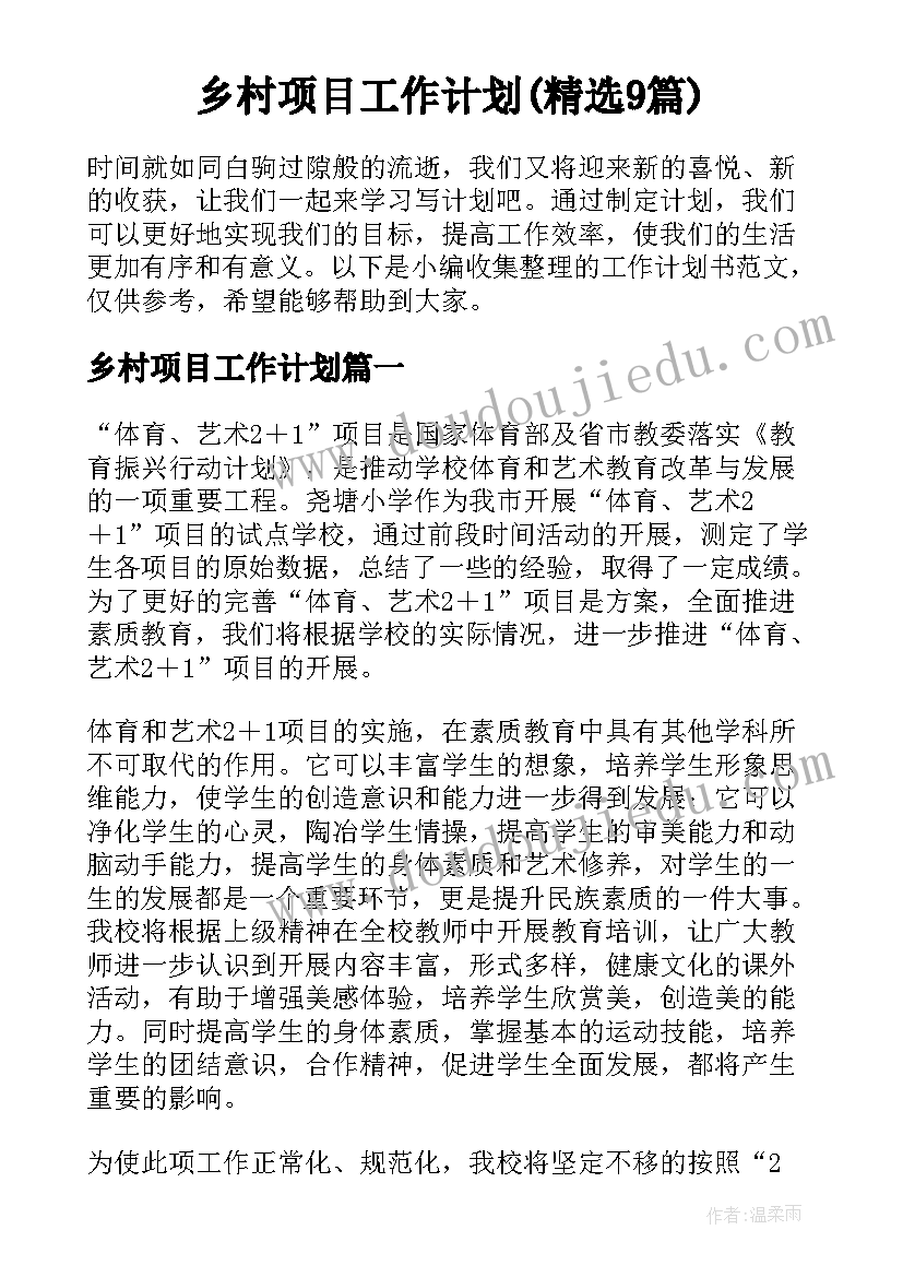 乡村项目工作计划(精选9篇)