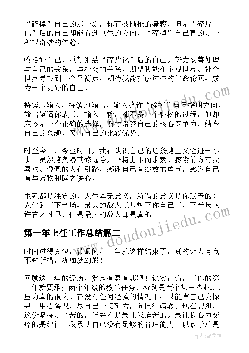 2023年第一年上任工作总结 入职第一年工作总结(优质5篇)