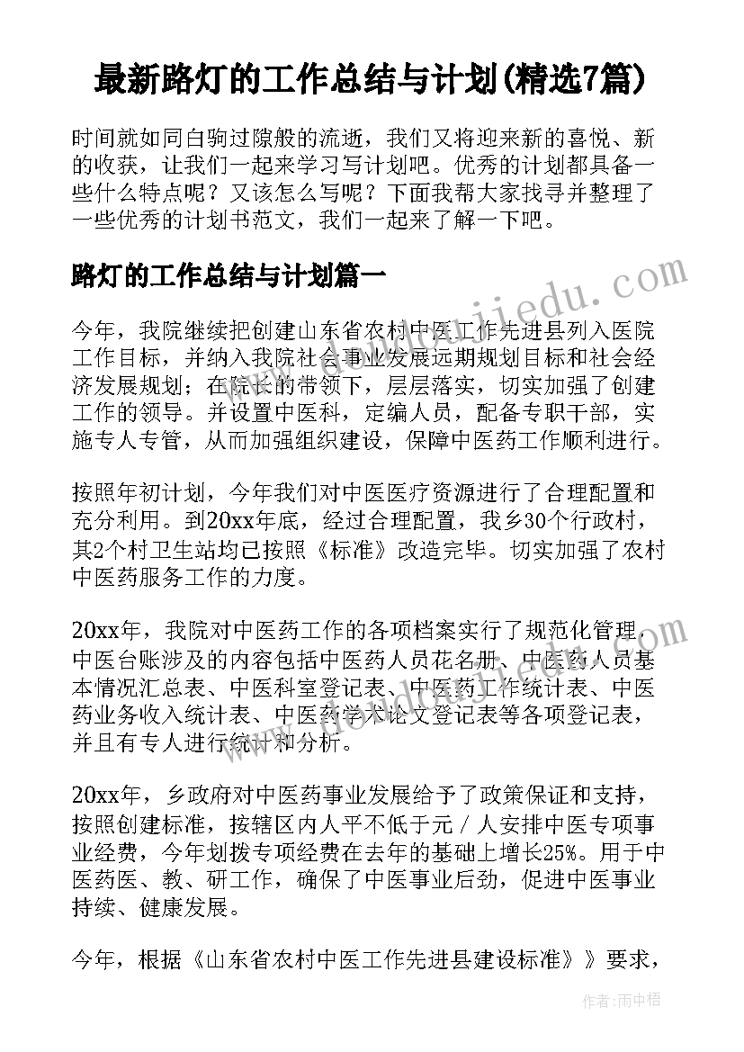 最新路灯的工作总结与计划(精选7篇)