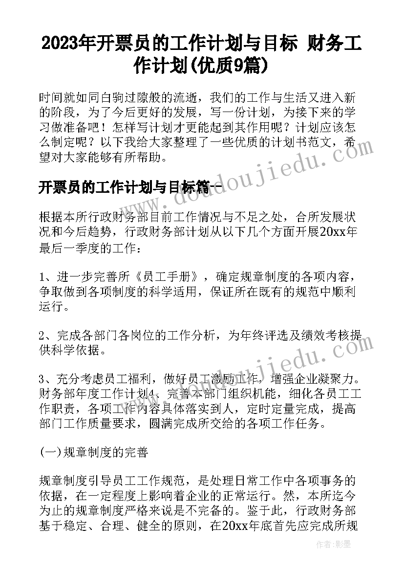 2023年开票员的工作计划与目标 财务工作计划(优质9篇)