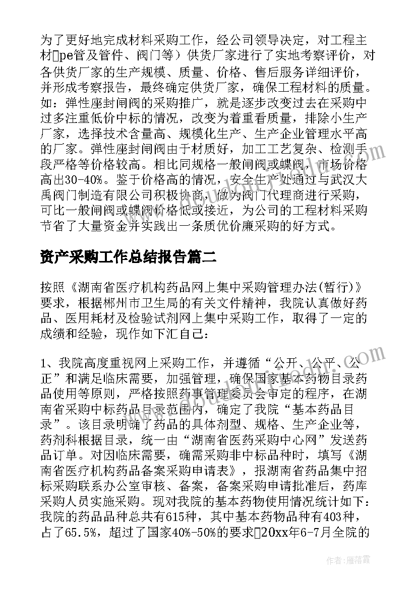 2023年资产采购工作总结报告(精选9篇)