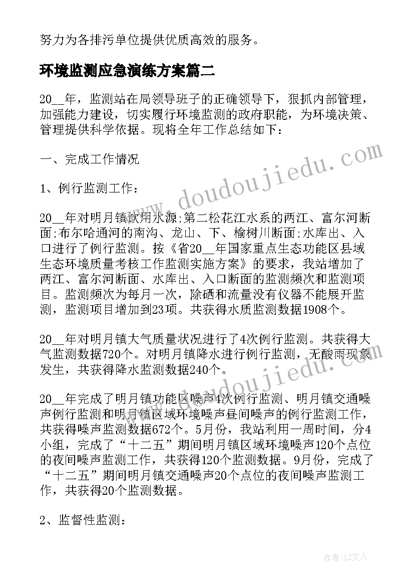 最新环境监测应急演练方案 环境监测人员个人工作总结(大全9篇)