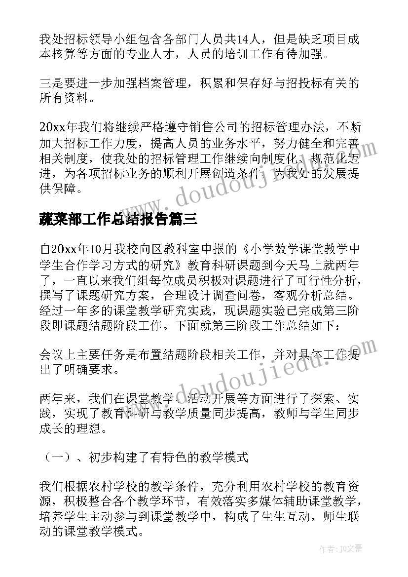 2023年蔬菜部工作总结报告(大全5篇)