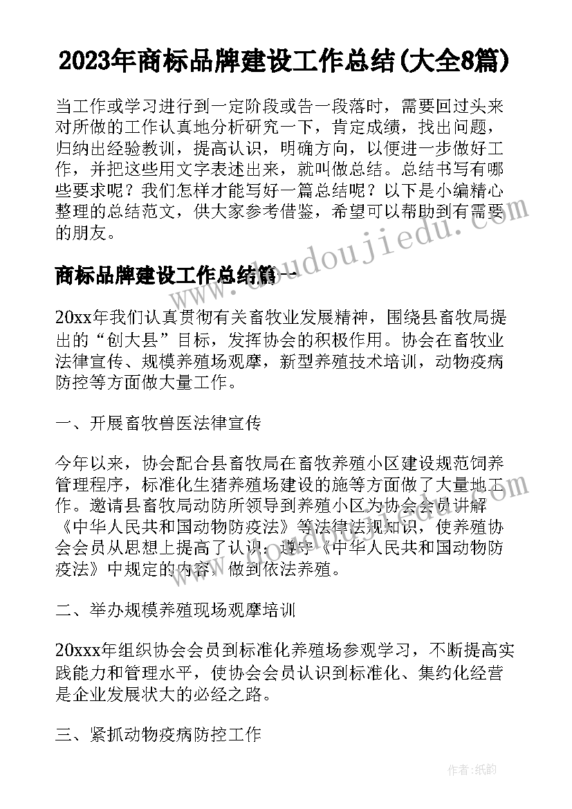 2023年商标品牌建设工作总结(大全8篇)