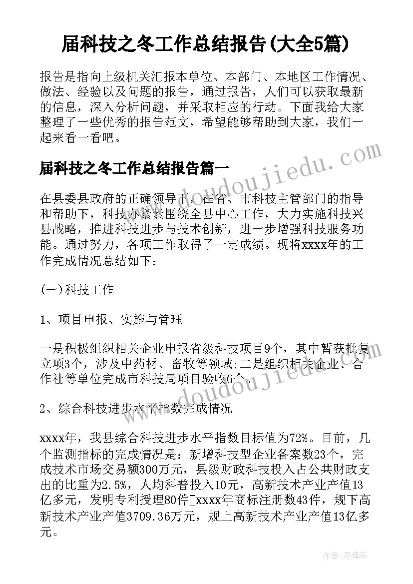 届科技之冬工作总结报告(大全5篇)