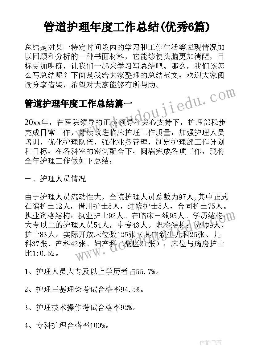 管道护理年度工作总结(优秀6篇)