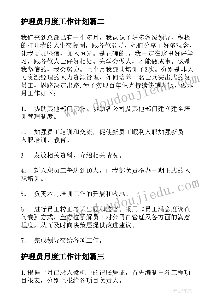 2023年护理员月度工作计划(汇总5篇)