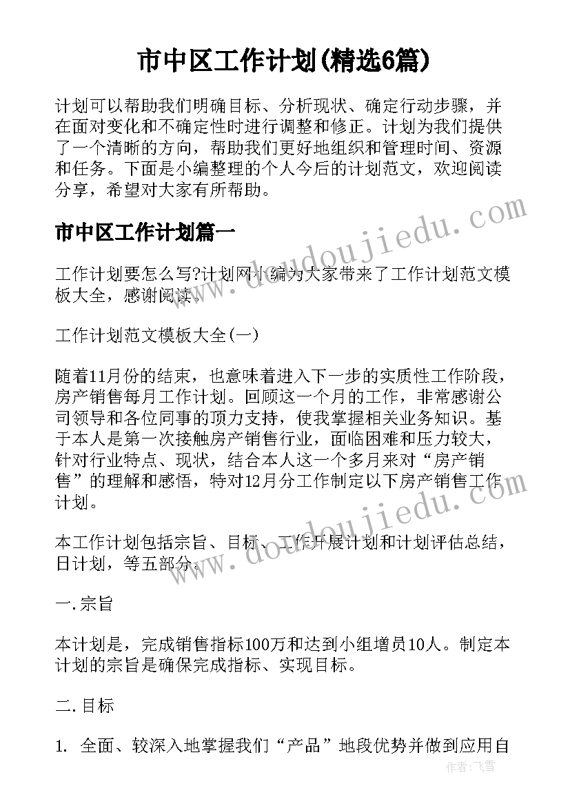 市中区工作计划(精选6篇)