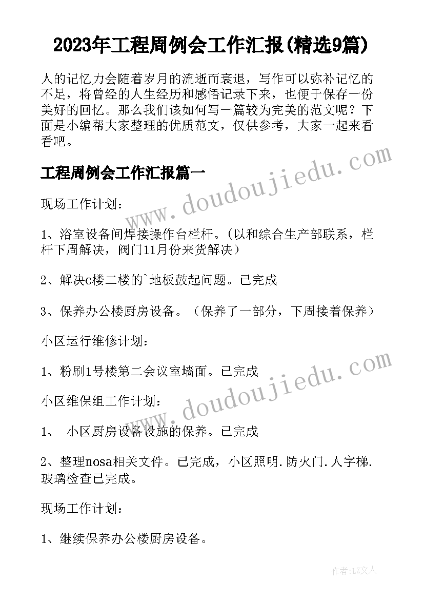 2023年工程周例会工作汇报(精选9篇)