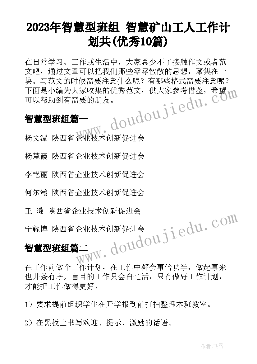 2023年智慧型班组 智慧矿山工人工作计划共(优秀10篇)