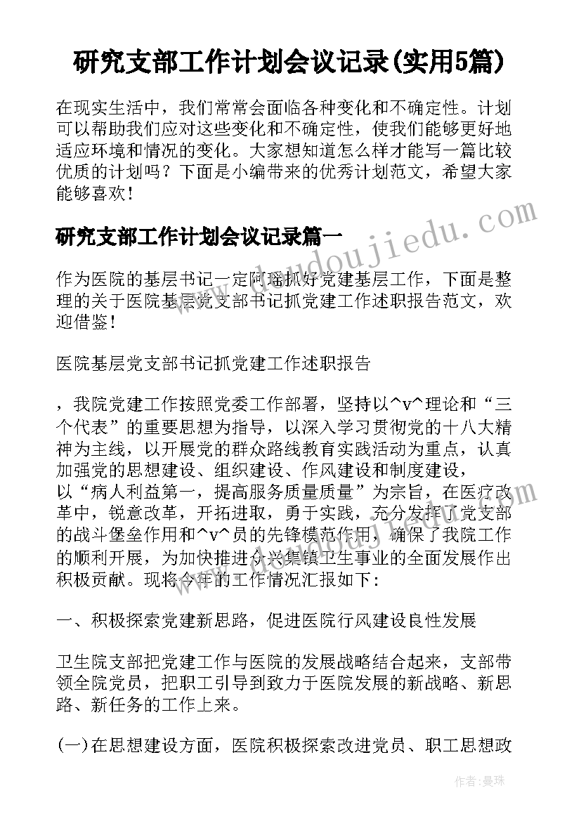 研究支部工作计划会议记录(实用5篇)