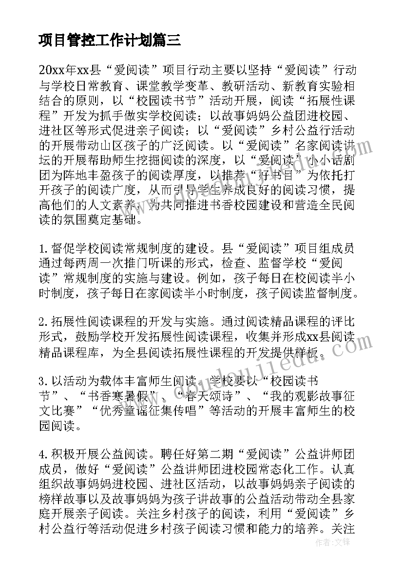 项目管控工作计划(汇总5篇)