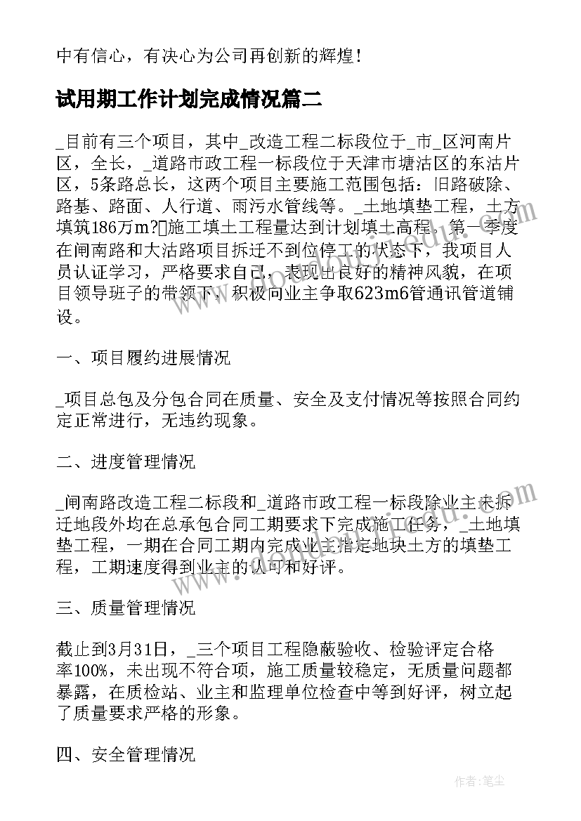 试用期工作计划完成情况(优质5篇)