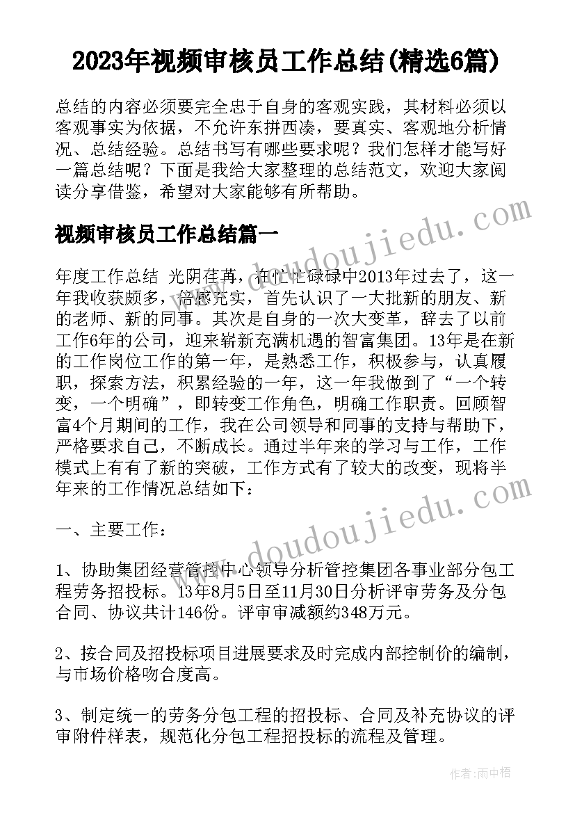 2023年视频审核员工作总结(精选6篇)