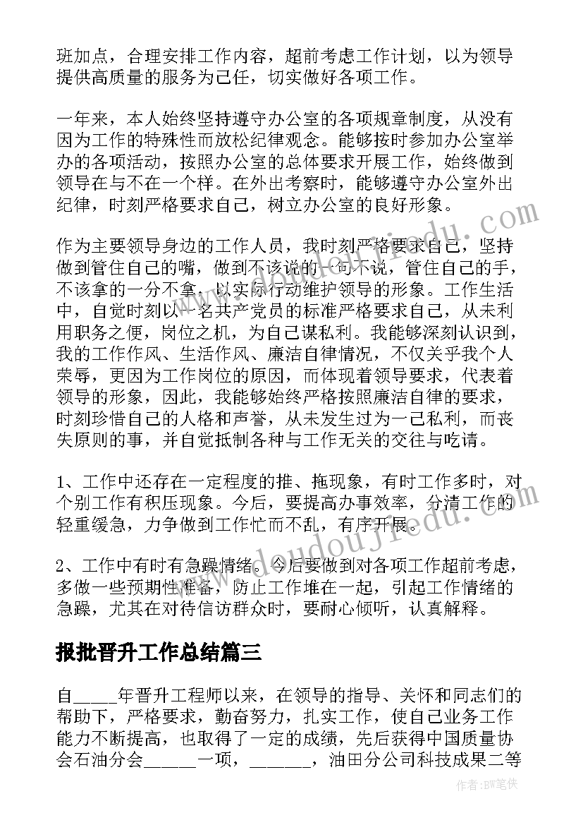 2023年报批晋升工作总结(模板7篇)