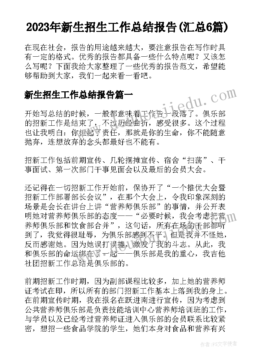 2023年新生招生工作总结报告(汇总6篇)