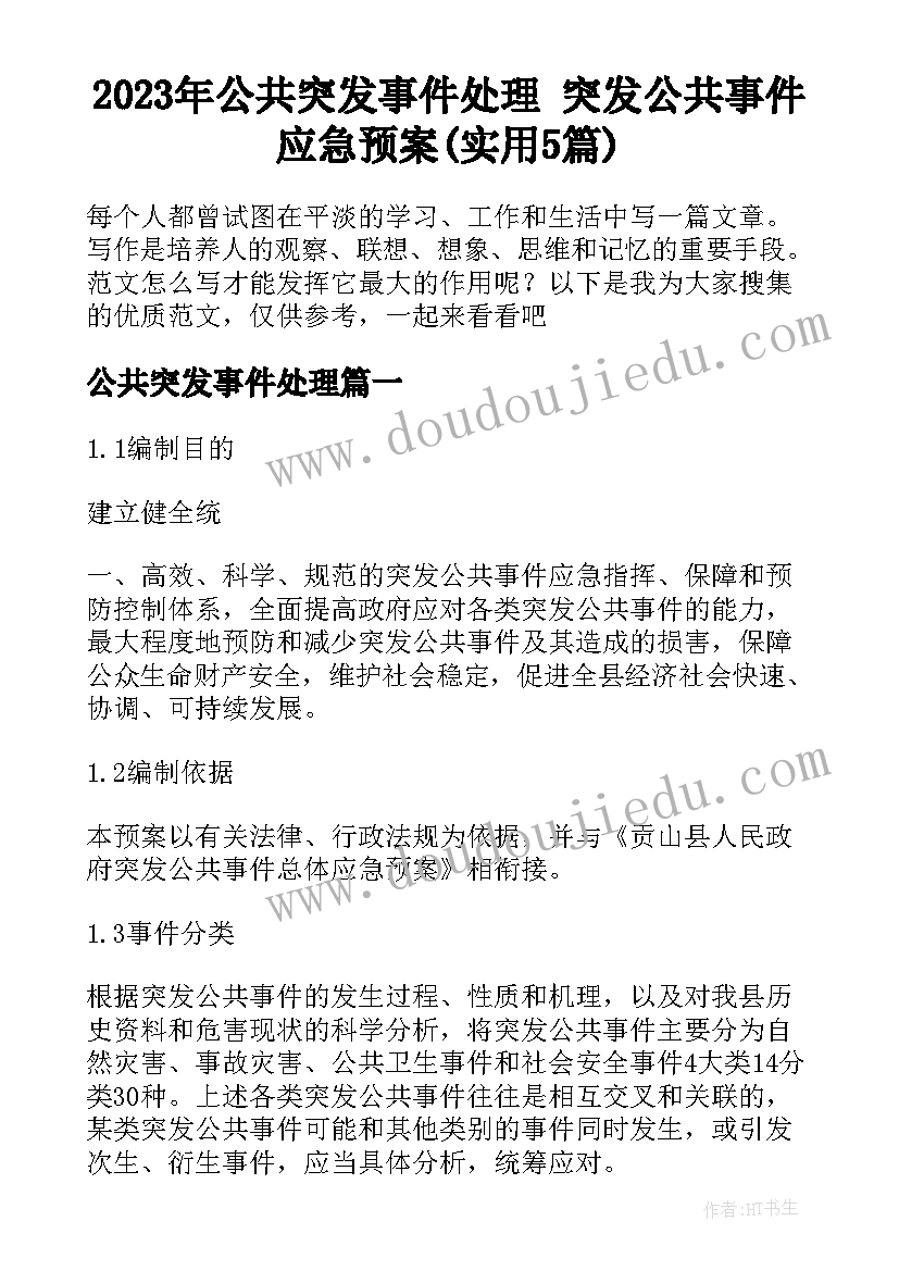 2023年公共突发事件处理 突发公共事件应急预案(实用5篇)