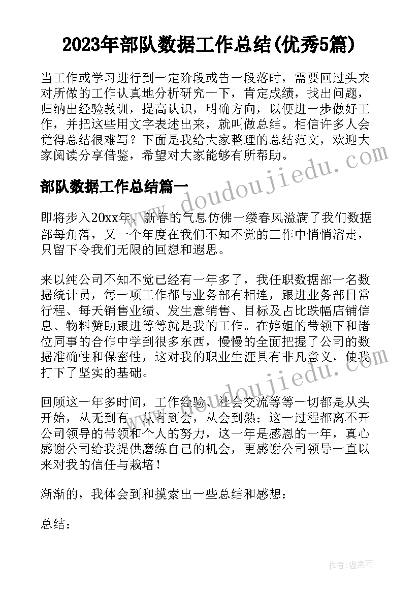 2023年部队数据工作总结(优秀5篇)