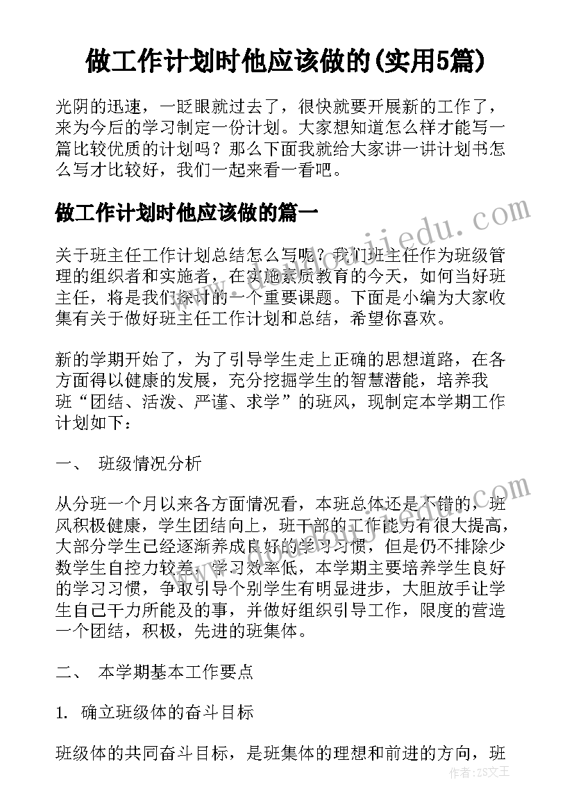 做工作计划时他应该做的(实用5篇)