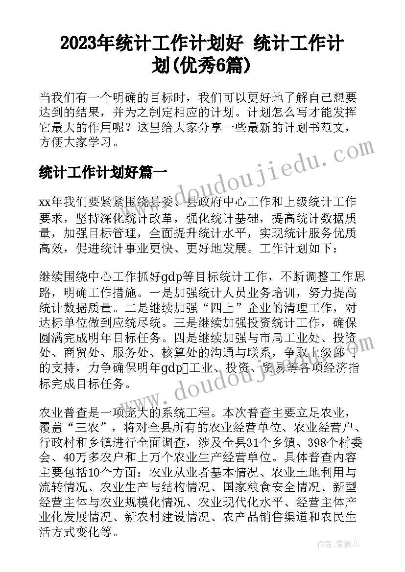 2023年统计工作计划好 统计工作计划(优秀6篇)