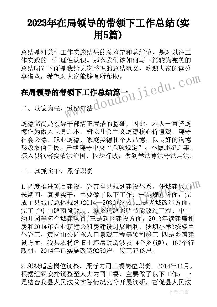 2023年在局领导的带领下工作总结(实用5篇)