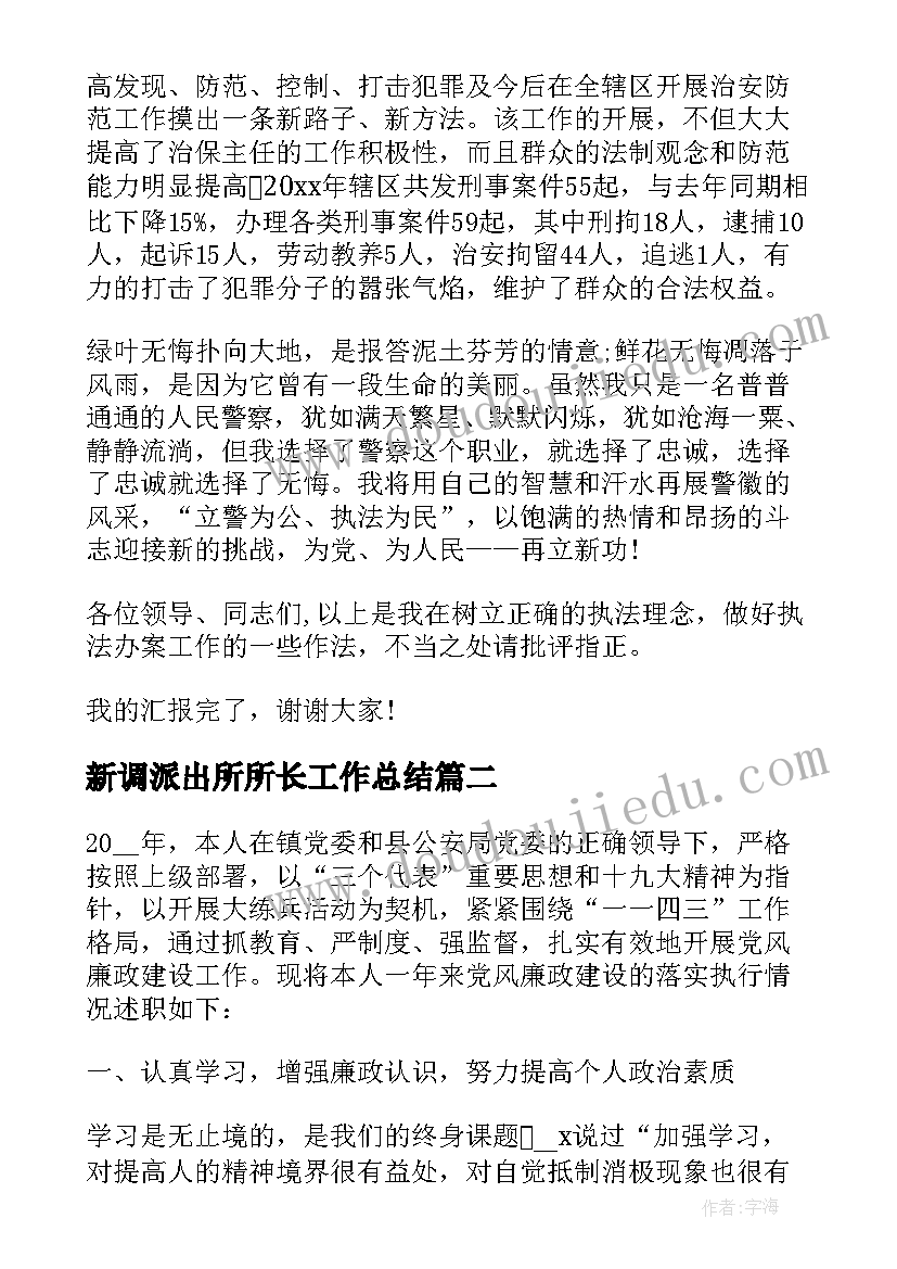 最新新调派出所所长工作总结 派出所所长个人工作总结(模板5篇)