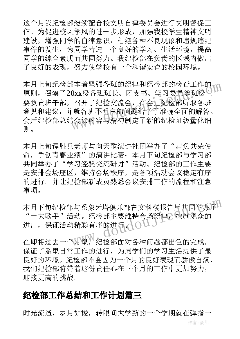 纪检部工作总结和工作计划(模板10篇)