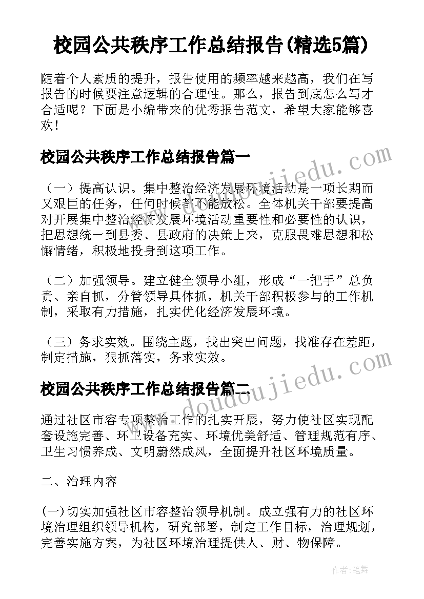 校园公共秩序工作总结报告(精选5篇)