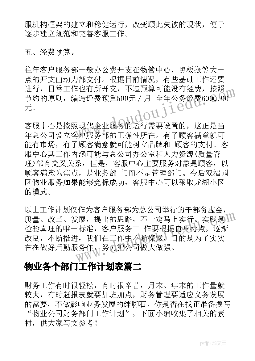 2023年物业各个部门工作计划表(汇总5篇)