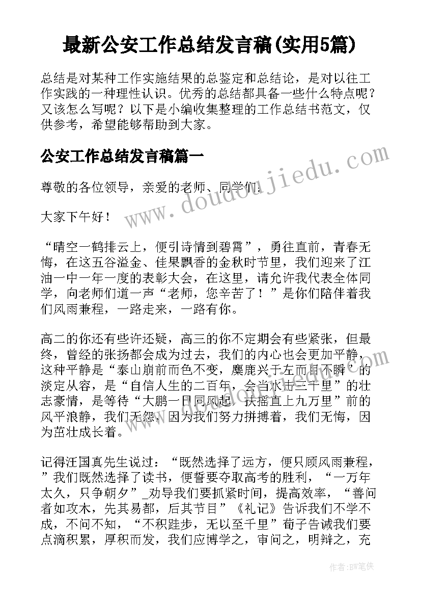 最新公安工作总结发言稿(实用5篇)