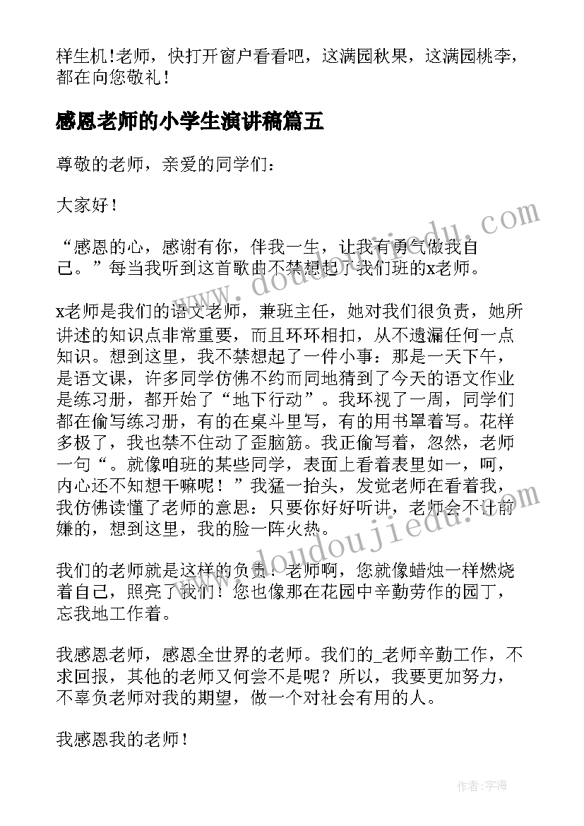 最新感恩老师的小学生演讲稿 小学生感恩老师演讲稿(模板9篇)