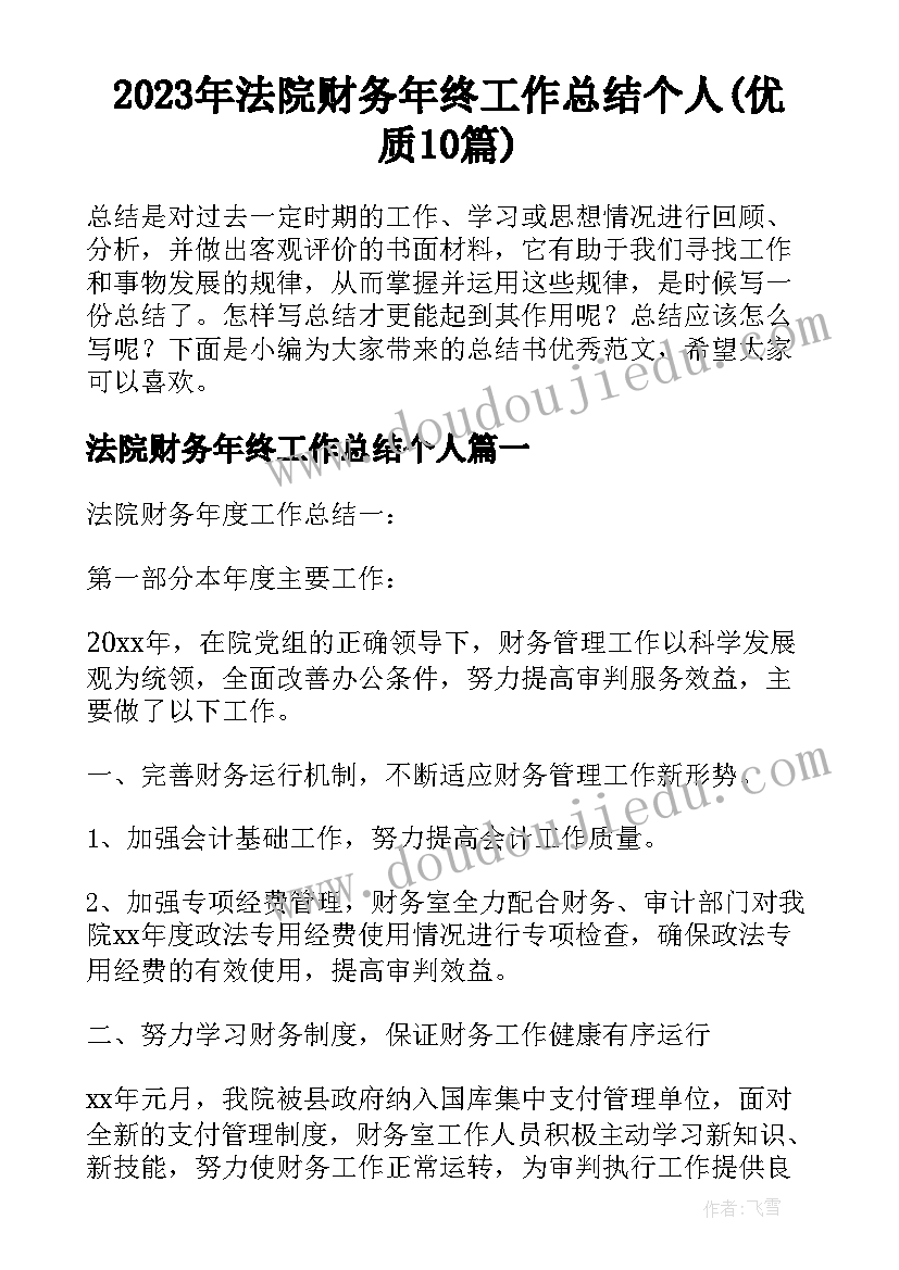 2023年法院财务年终工作总结个人(优质10篇)