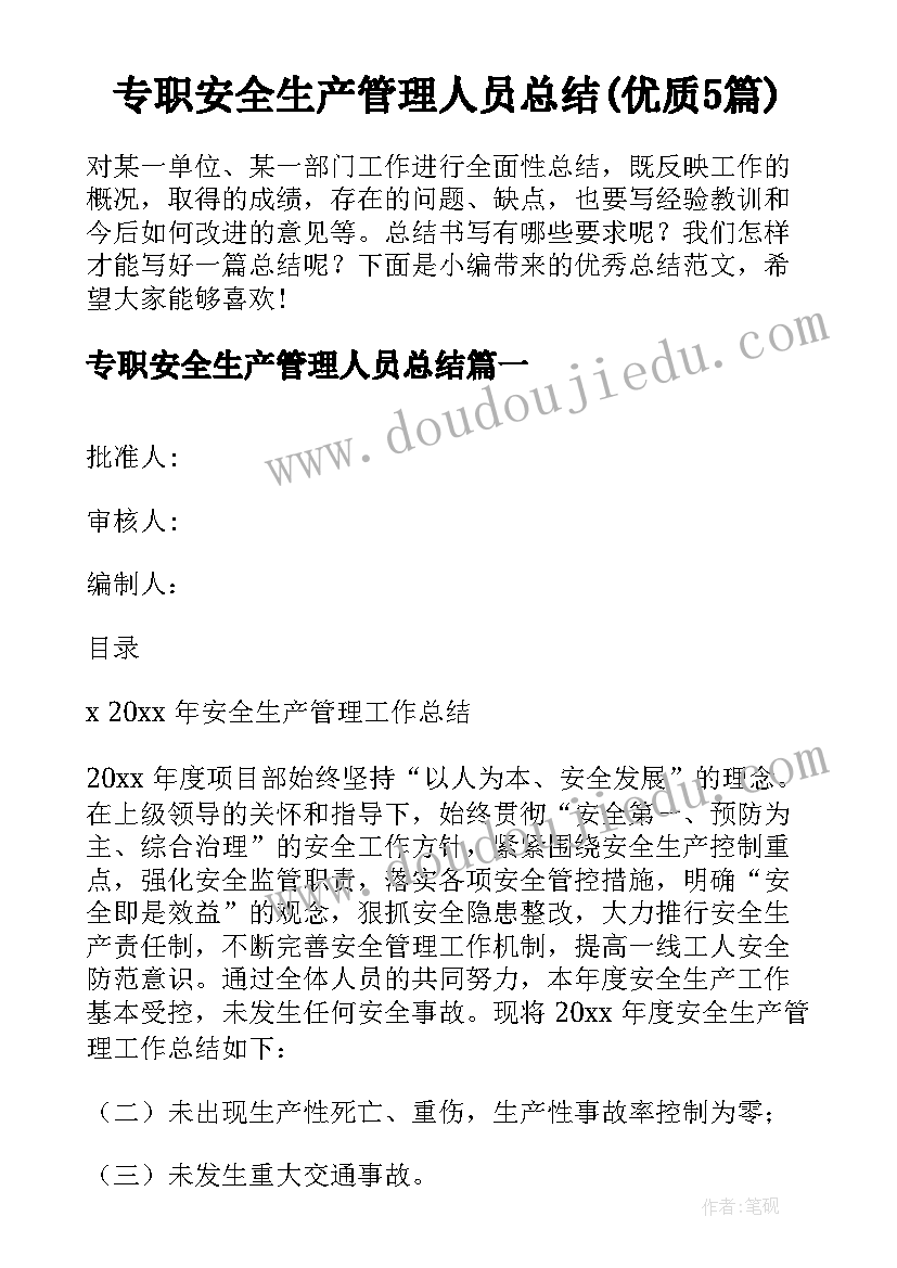 专职安全生产管理人员总结(优质5篇)