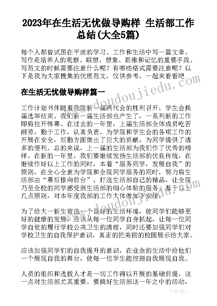 2023年在生活无忧做导购样 生活部工作总结(大全5篇)