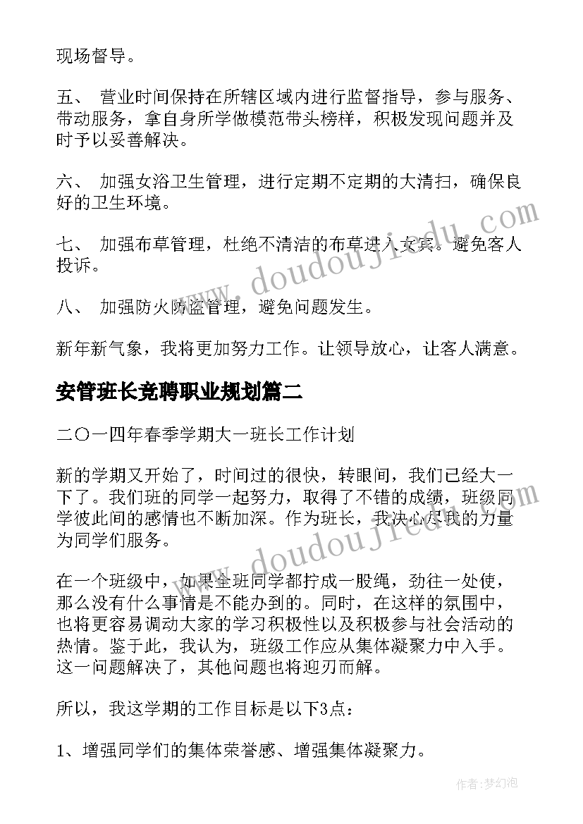 安管班长竞聘职业规划 部长的工作计划(优质8篇)