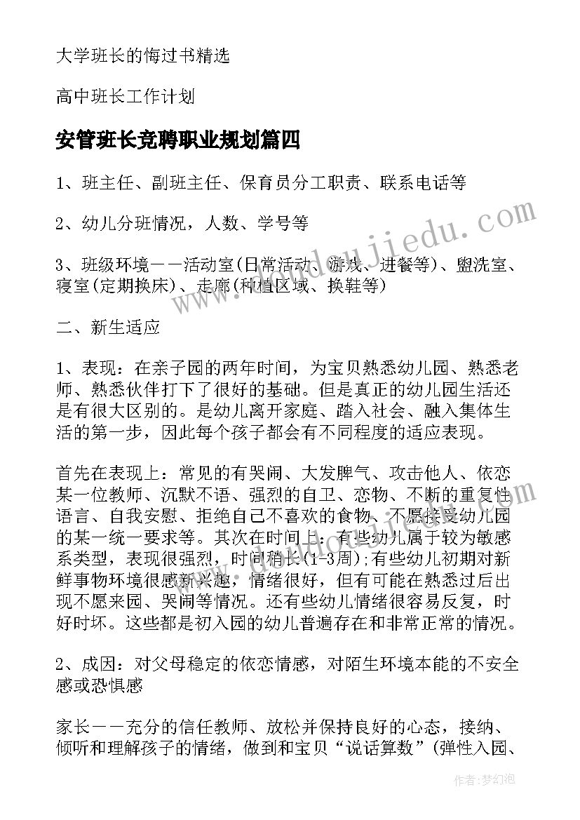 安管班长竞聘职业规划 部长的工作计划(优质8篇)