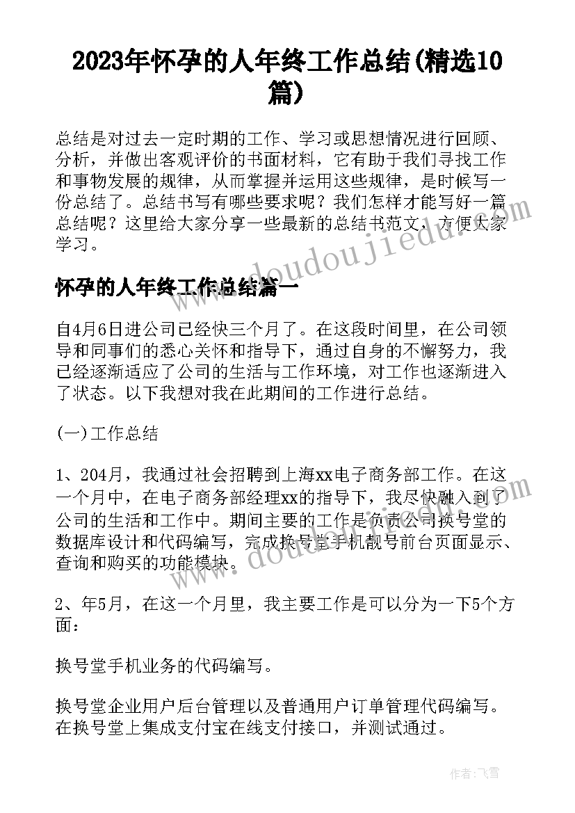 2023年怀孕的人年终工作总结(精选10篇)