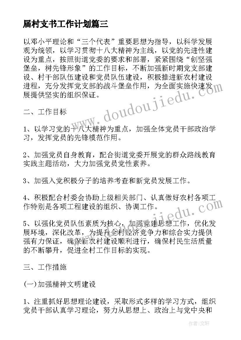 2023年届村支书工作计划(通用6篇)