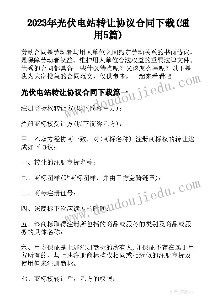 2023年光伏电站转让协议合同下载(通用5篇)