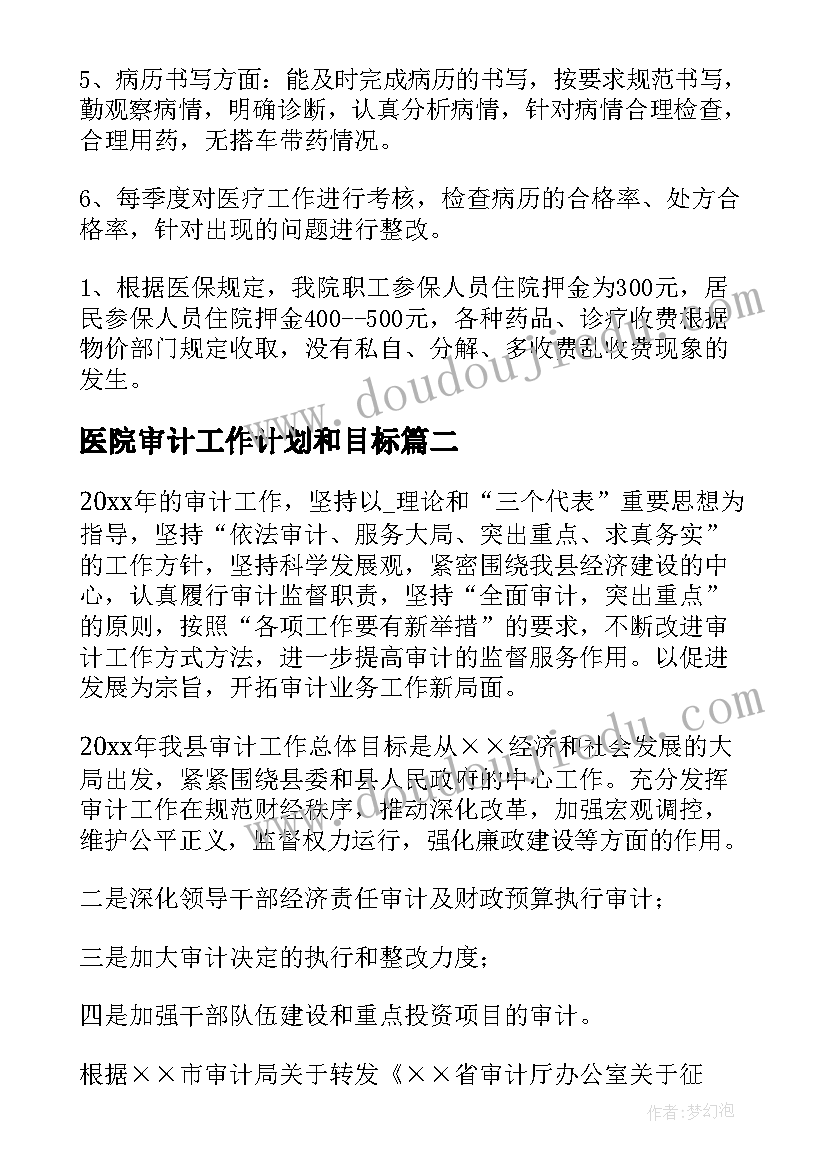 最新医院审计工作计划和目标 医院审计本周工作计划安排(优秀5篇)