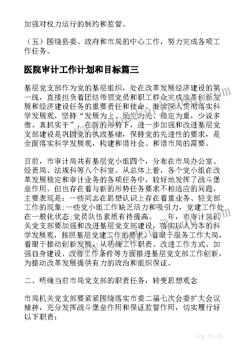 最新医院审计工作计划和目标 医院审计本周工作计划安排(优秀5篇)