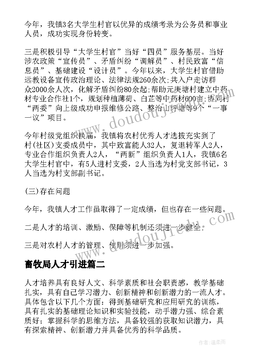 2023年畜牧局人才引进 乡镇人才工作计划(优质8篇)