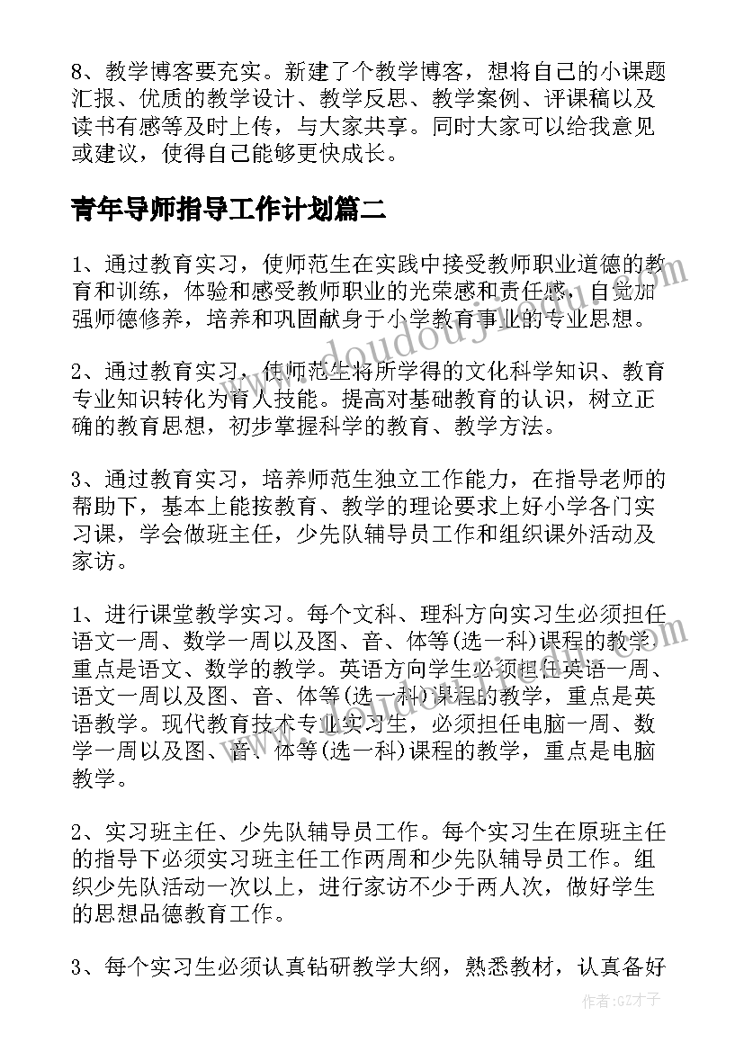 2023年青年导师指导工作计划(模板6篇)