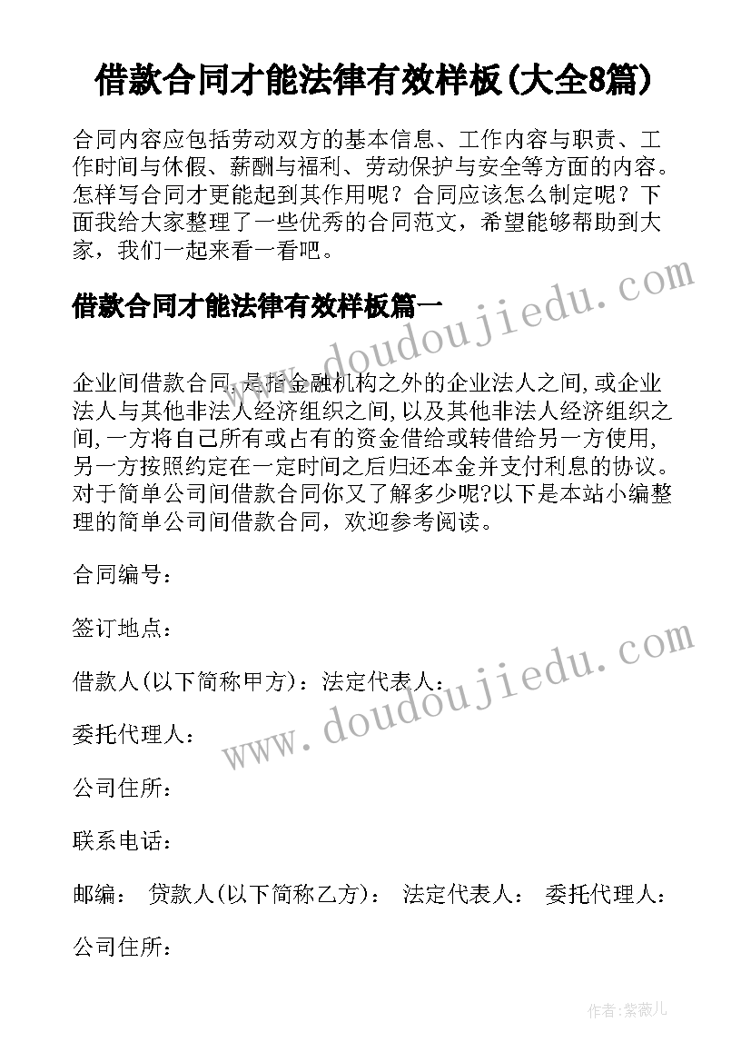 借款合同才能法律有效样板(大全8篇)